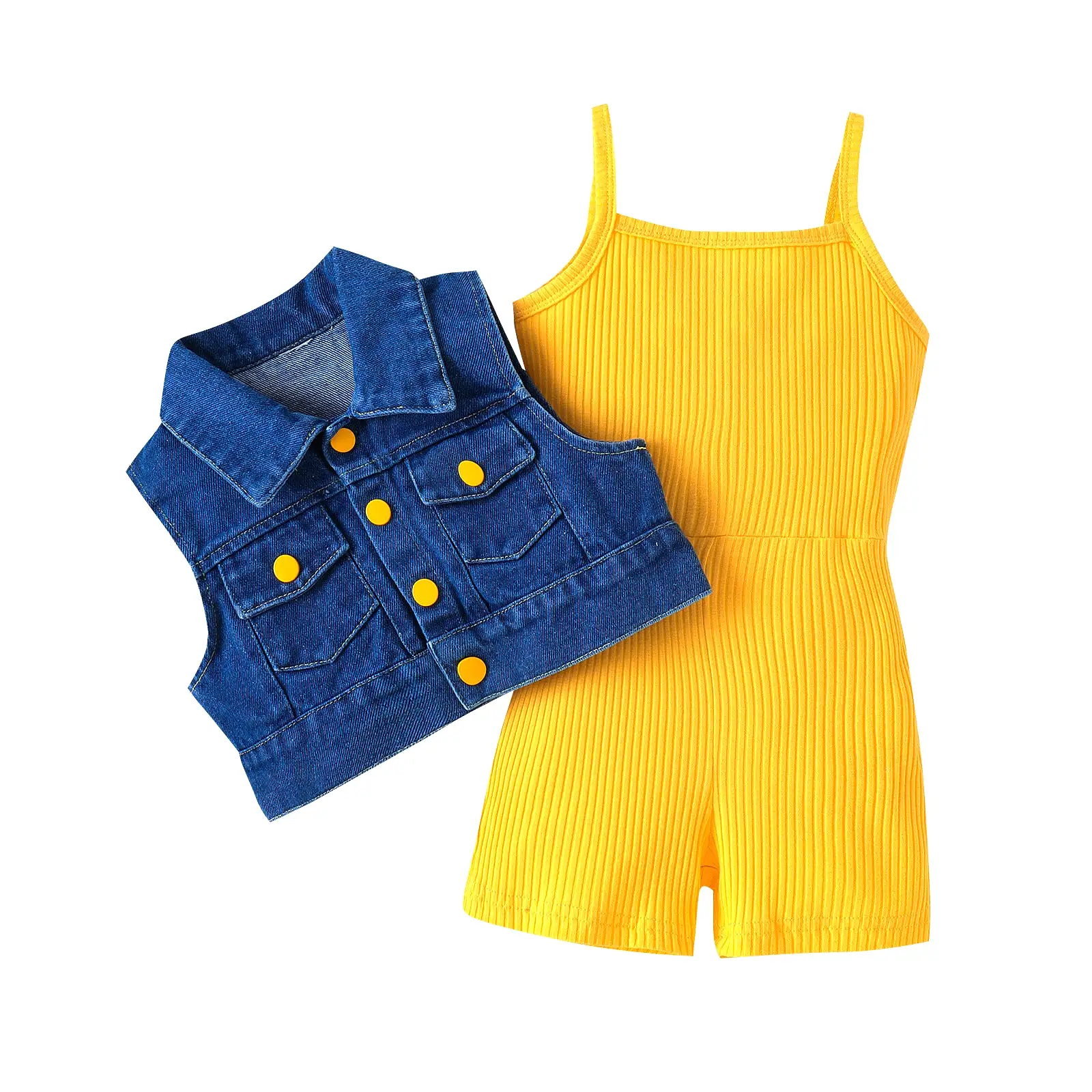 2 Pieces Set Kid Girls Solid Color Rompers And Vests Waistcoats Wholesale 240301129