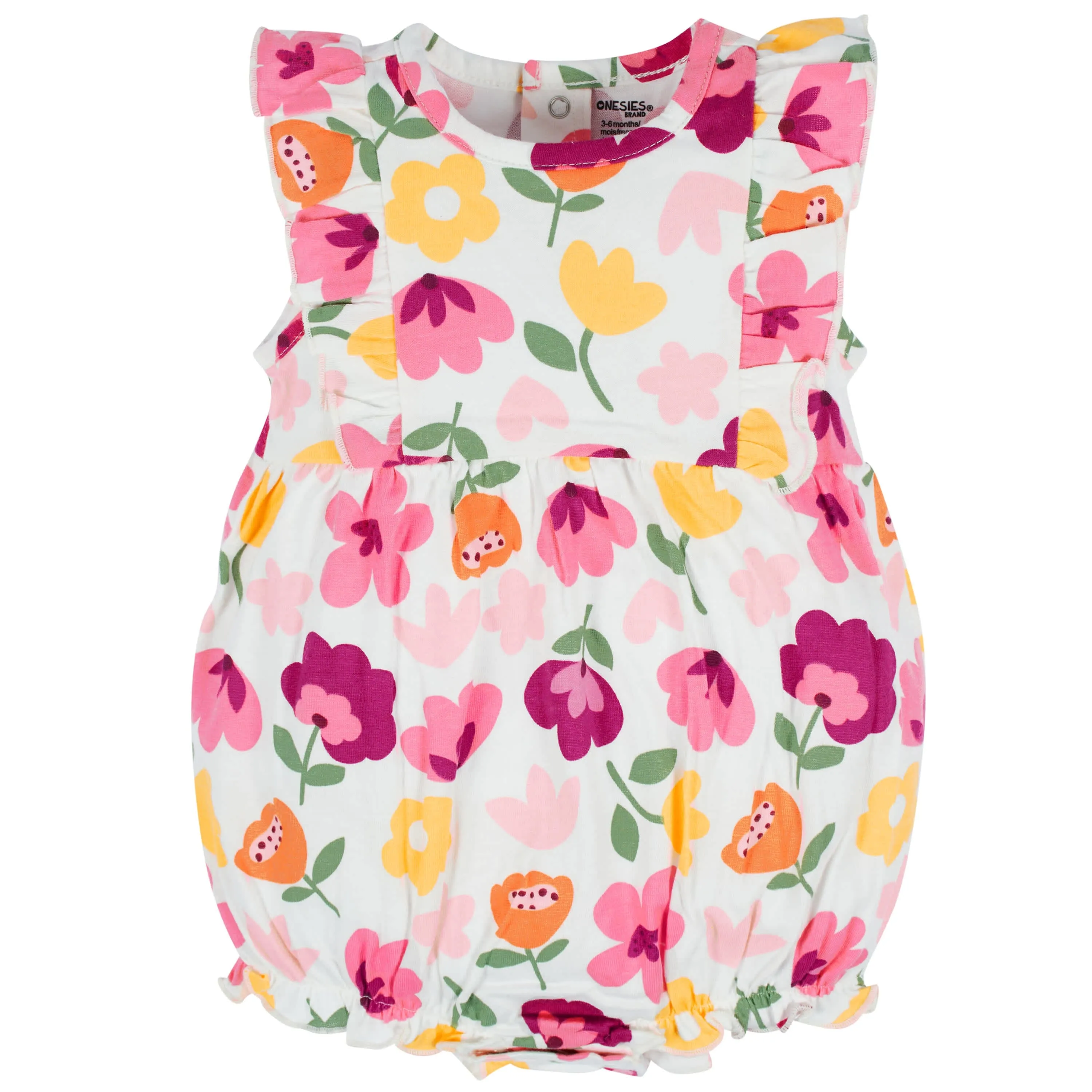 3-Pack Baby Girls Floral Fox Rompers