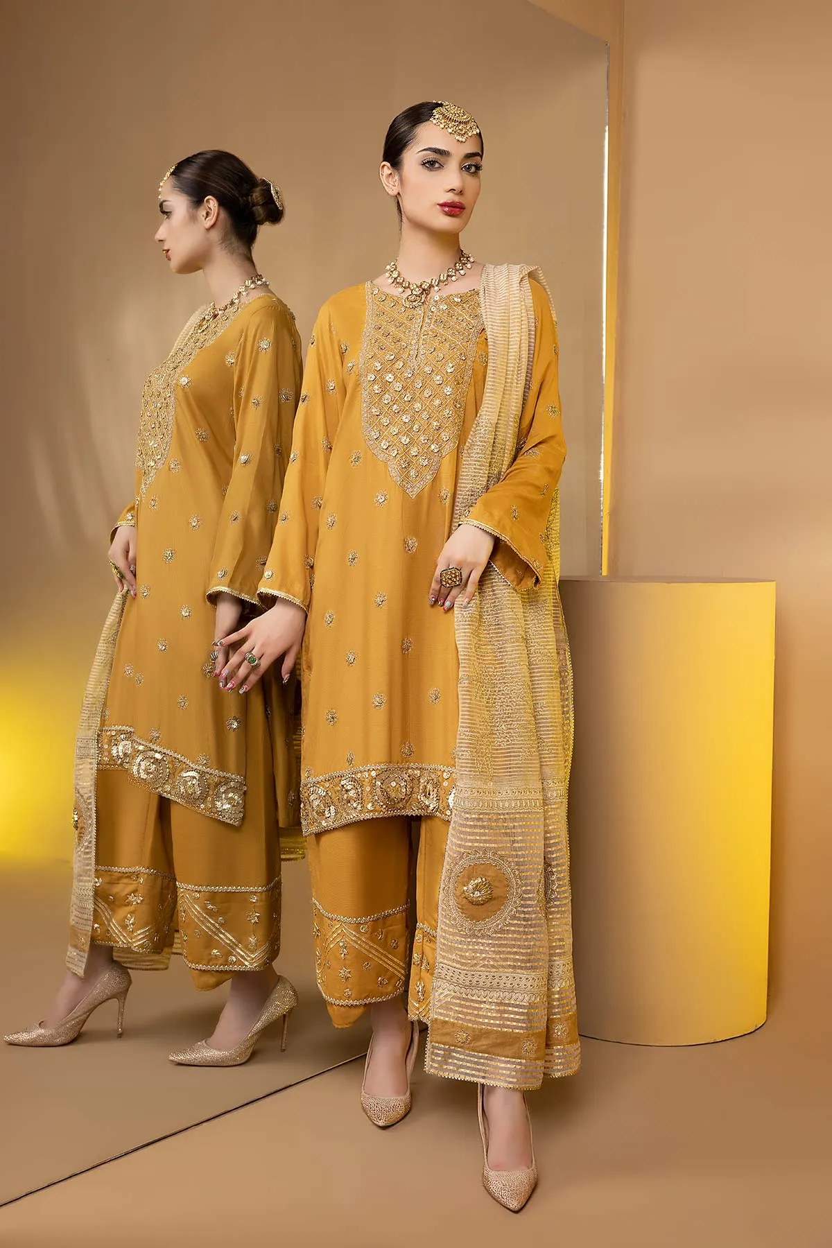 3-Pc Embroidered Raw Silk Shirt With Qlot Trouser and Organza Dupatta STM22-15