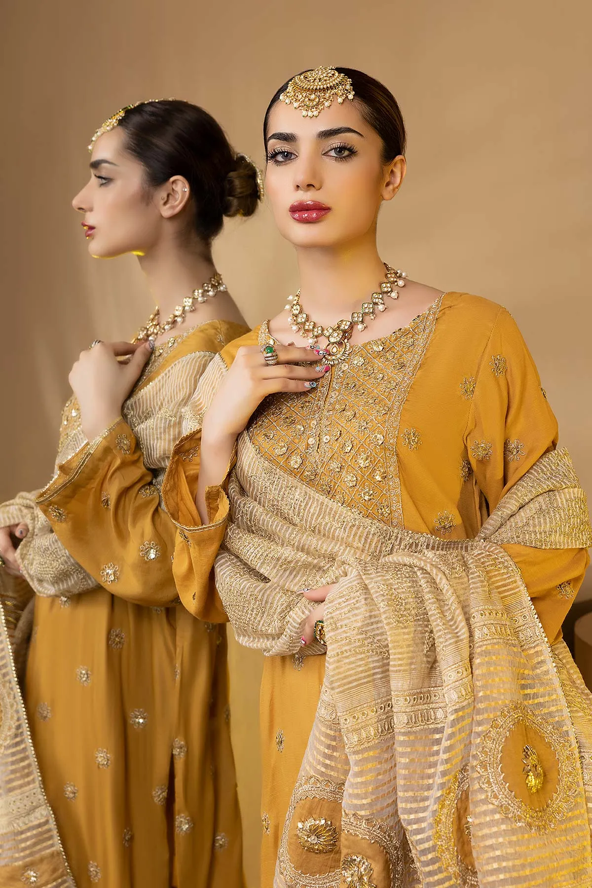 3-Pc Embroidered Raw Silk Shirt With Qlot Trouser and Organza Dupatta STM22-15