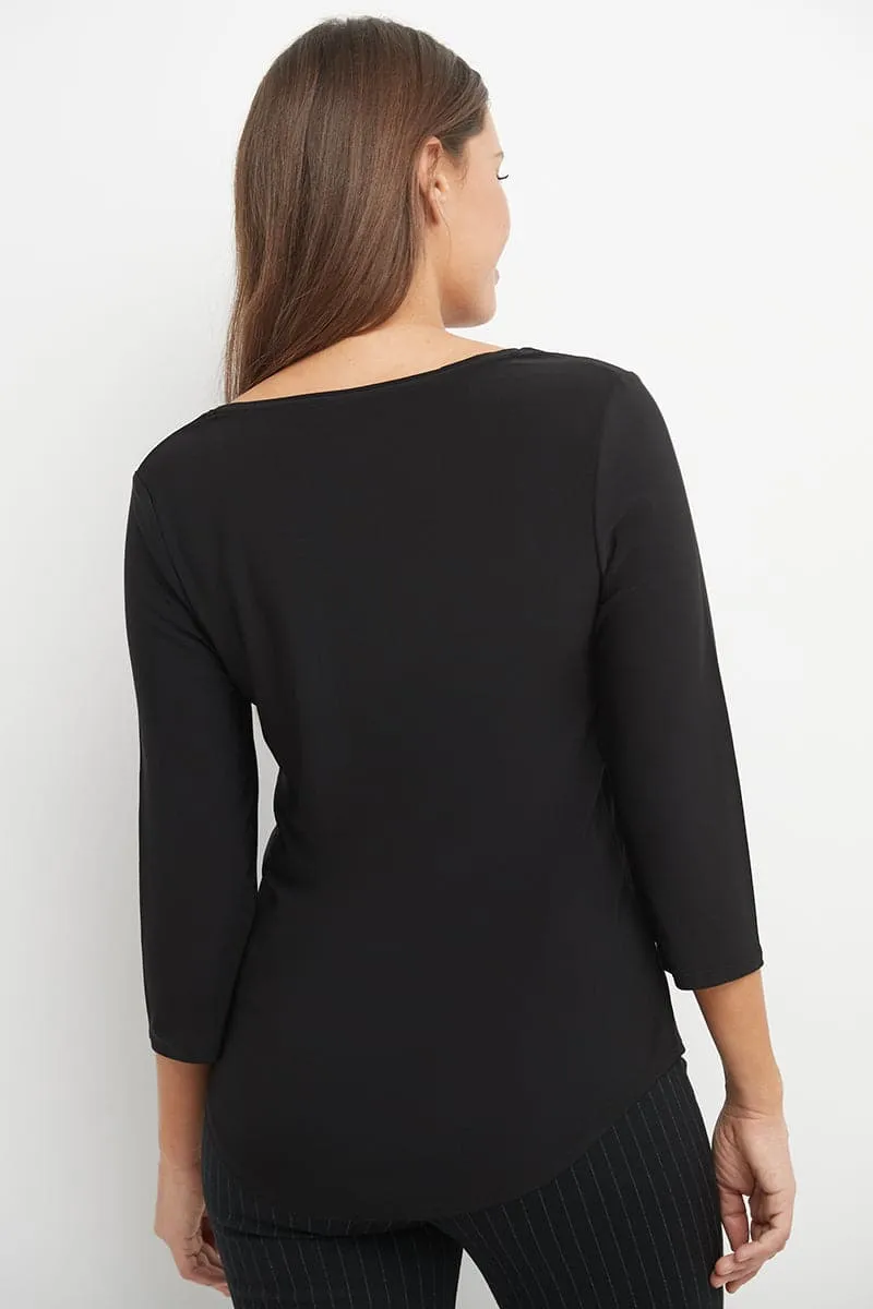 3/4 Sleeve Business Casual Top with Front Zipper