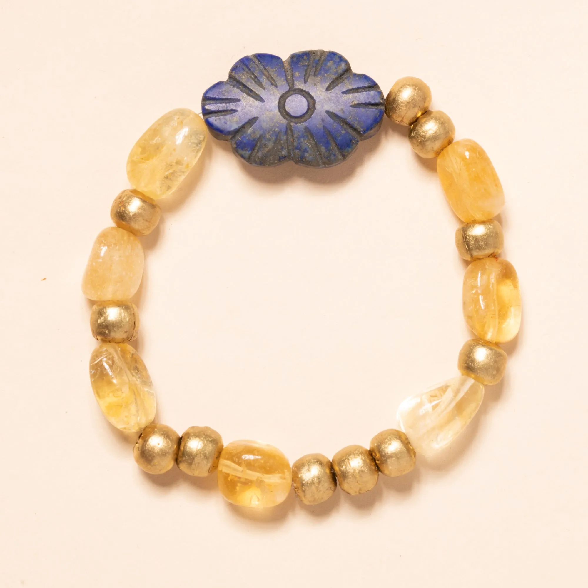 African Brass, Citrine and Afgan Lapis Bloom Bracelet