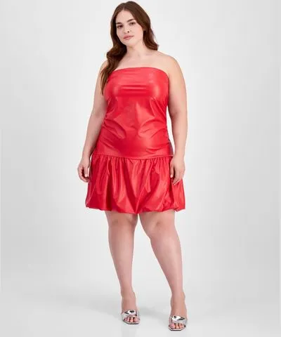 Almost Famous Trendy Plus Size Strapless Bubble-Hem Mini Dress