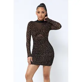 Animal Print Long Sleeve Mock Neck Mini Dress