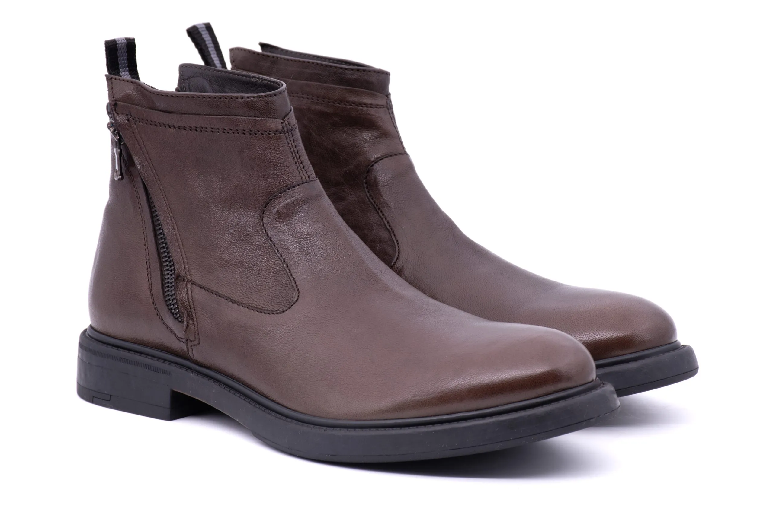 Ankle Boot in Pelle Effetto Invecchiata