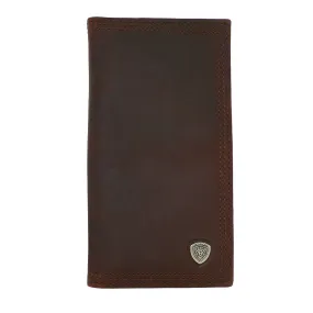 Ariat Western Mens Leather Shield Dark Copper Wallet Checkbook Cover