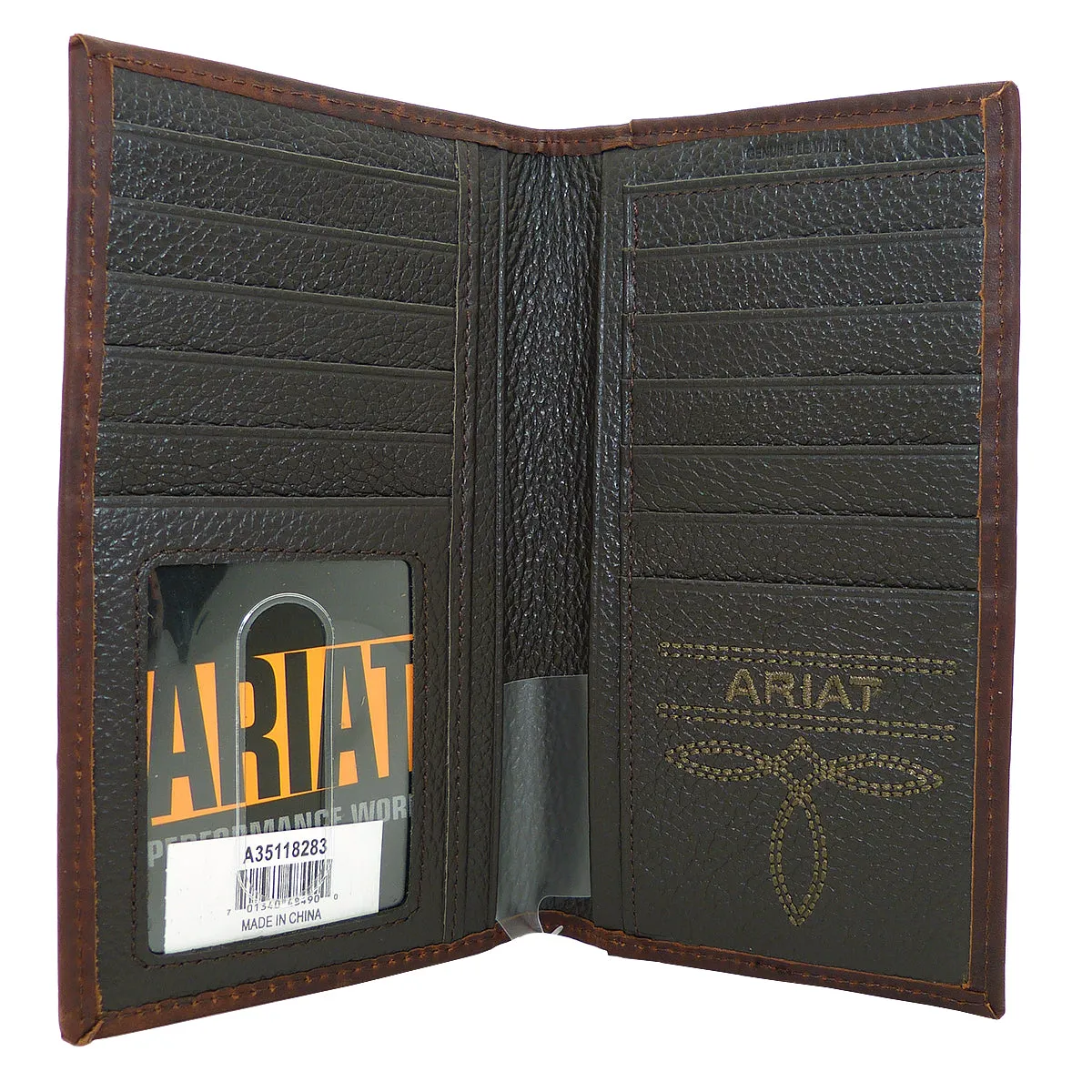 Ariat Western Mens Leather Shield Dark Copper Wallet Checkbook Cover