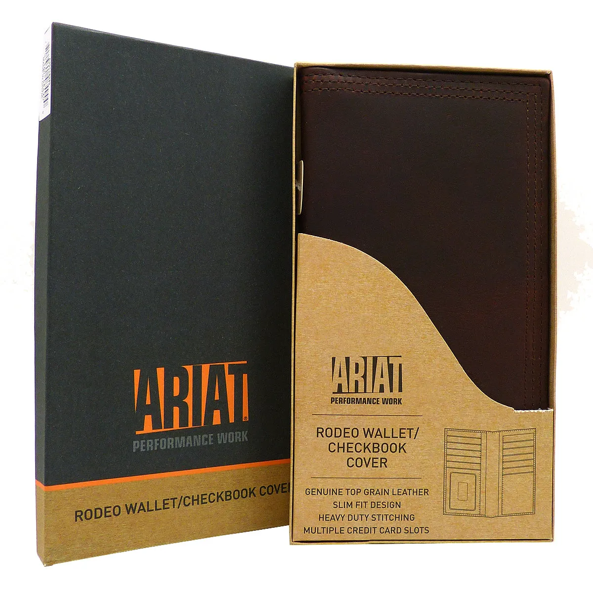 Ariat Western Mens Leather Shield Dark Copper Wallet Checkbook Cover