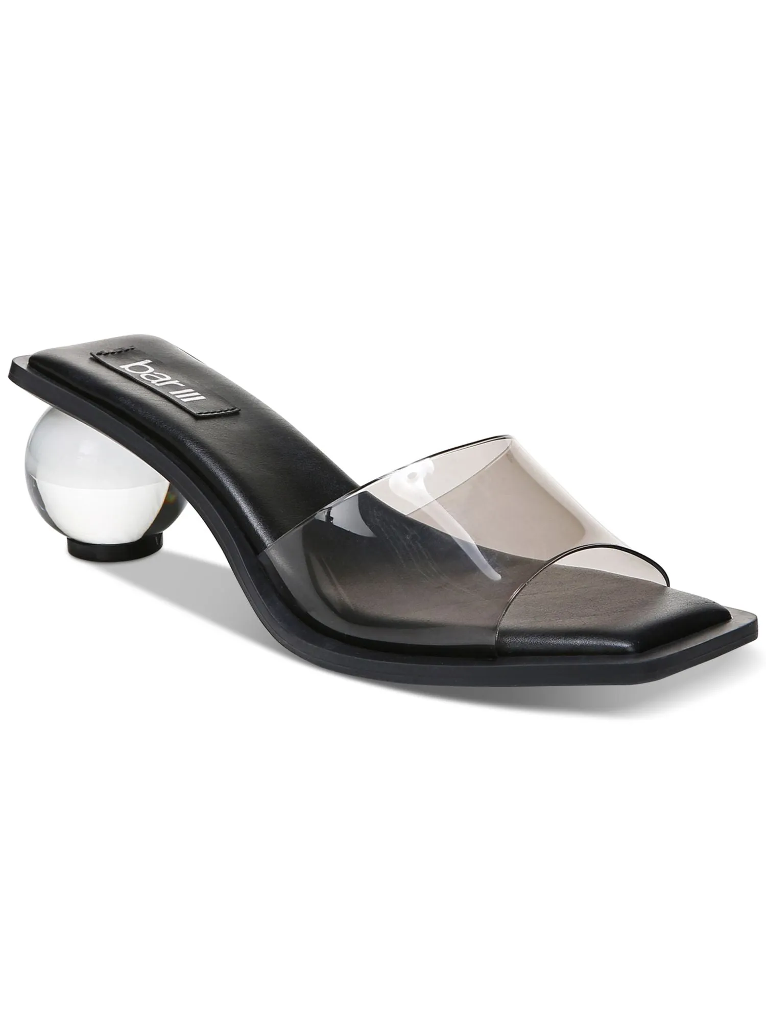 BAR III Womens Black Transparent Comfort Cayymen Square Toe Sculpted Heel Slip On Heeled M