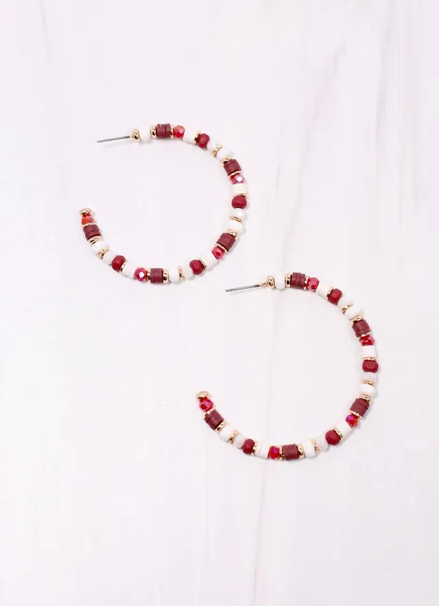 Bartlett Beaded Hoop Earring BURGUNDY WHITE