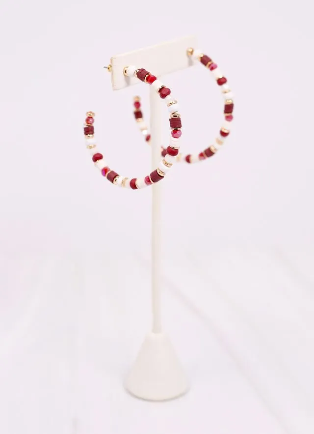 Bartlett Beaded Hoop Earring BURGUNDY WHITE