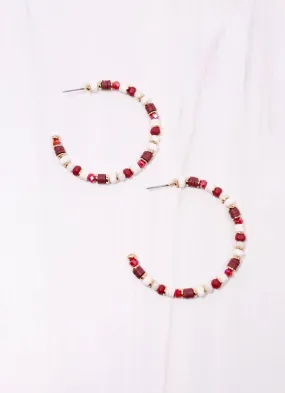 Bartlett Beaded Hoop Earring BURGUNDY WHITE