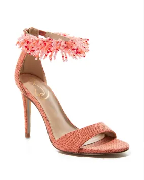 Beaded Ankle Strap Heel Pink