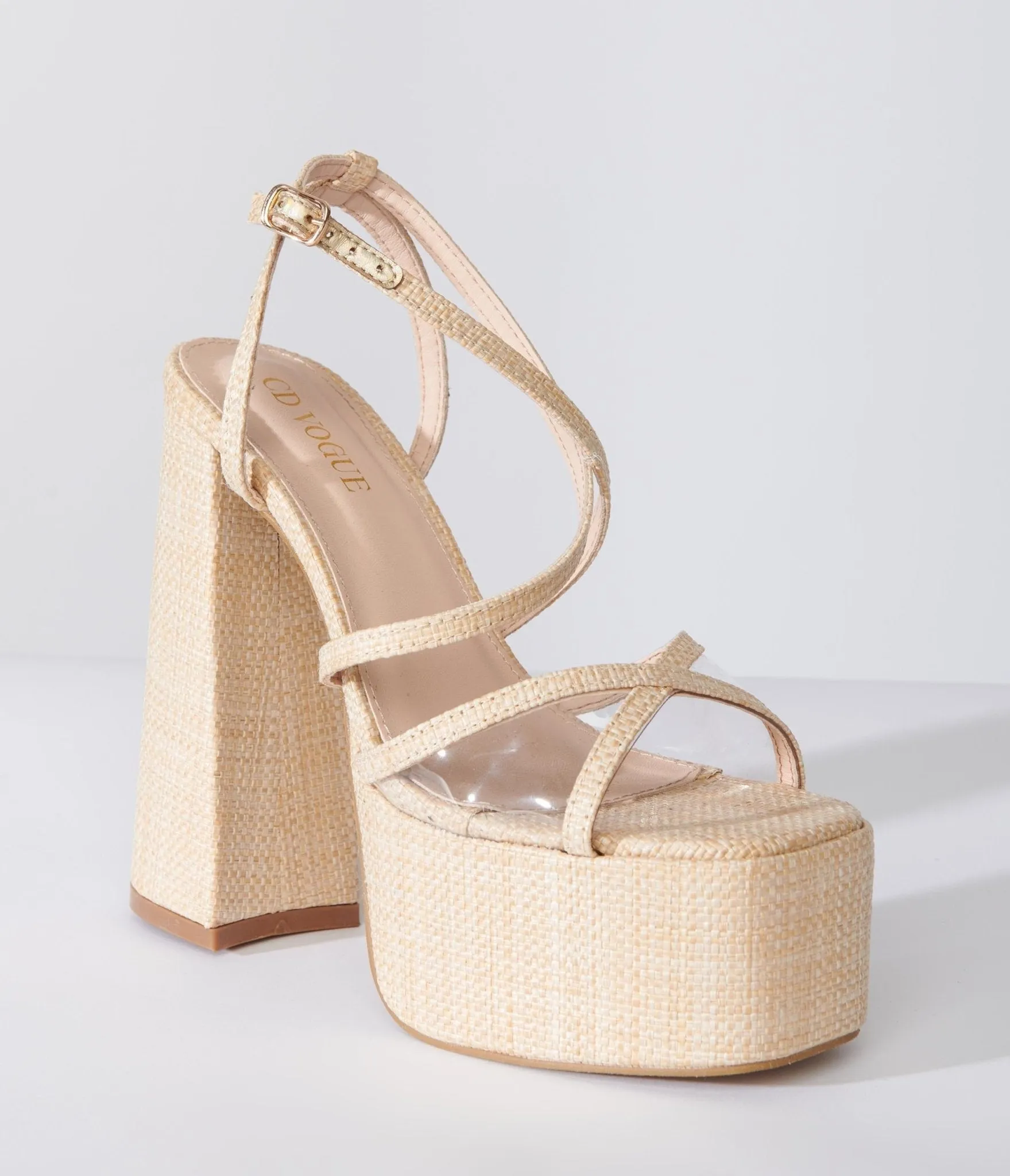 Beige Rattan Platform Sandals