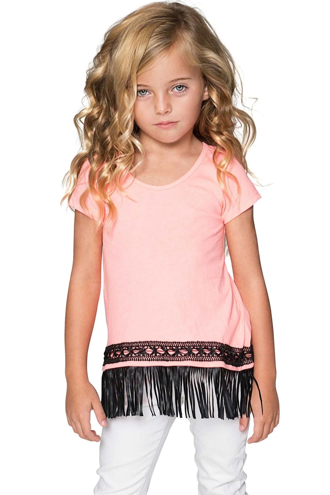 Boho High-Low Fringe Trim Cute Trendy Casual Top - Girls