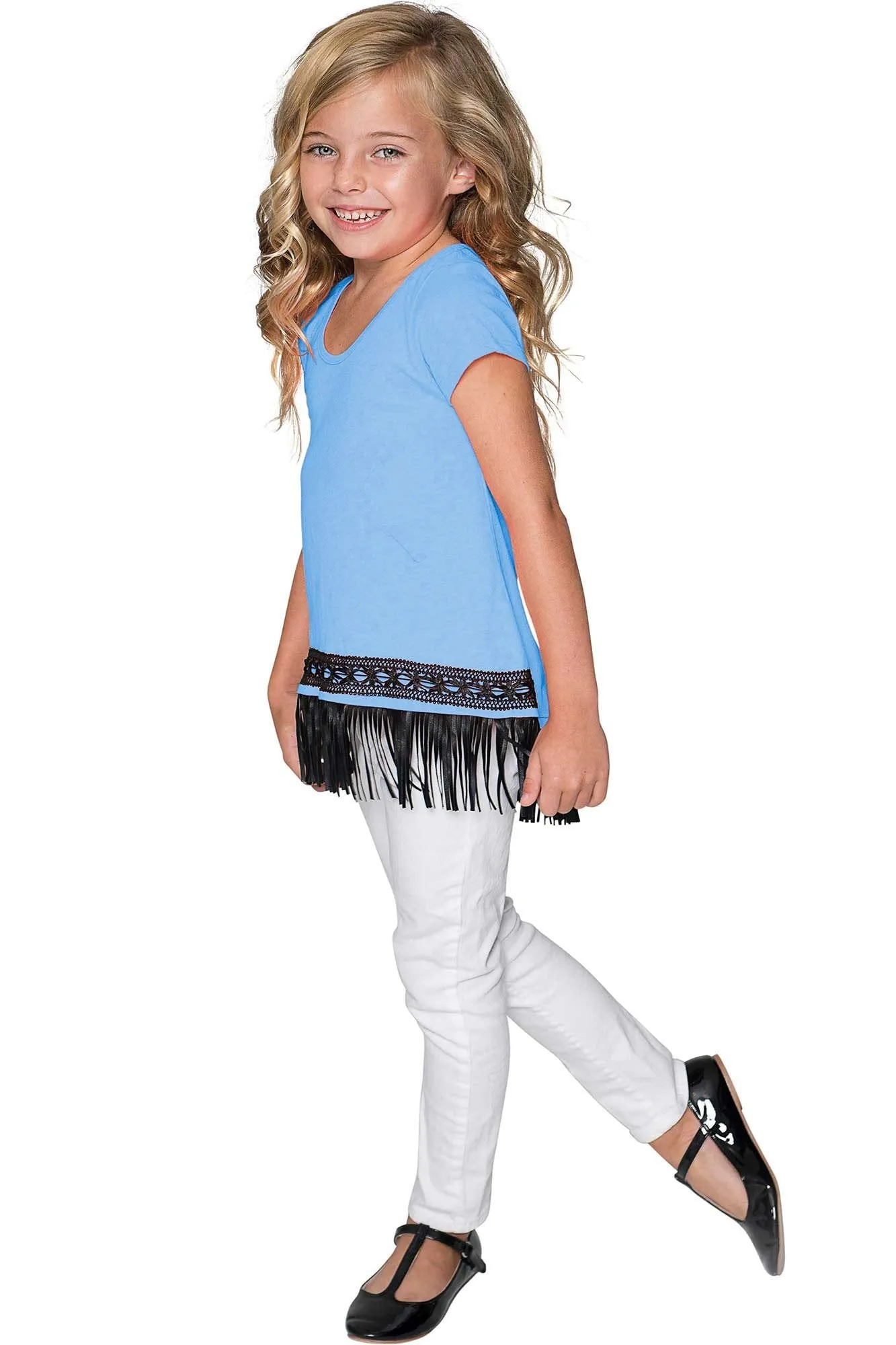 Boho High-Low Fringe Trim Cute Trendy Casual Top - Girls