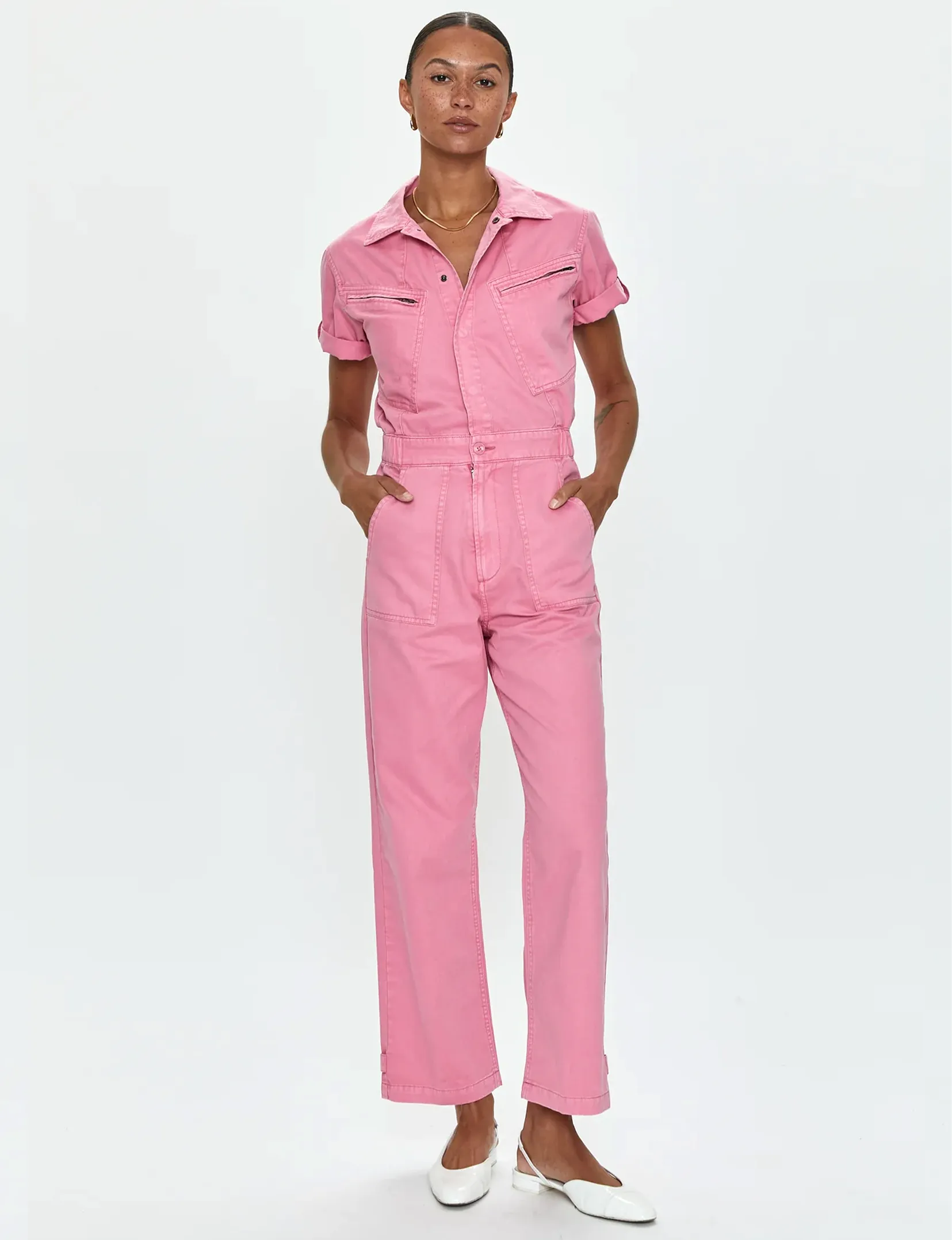 Campbell Aviator Jumpsuit, Peony Pink