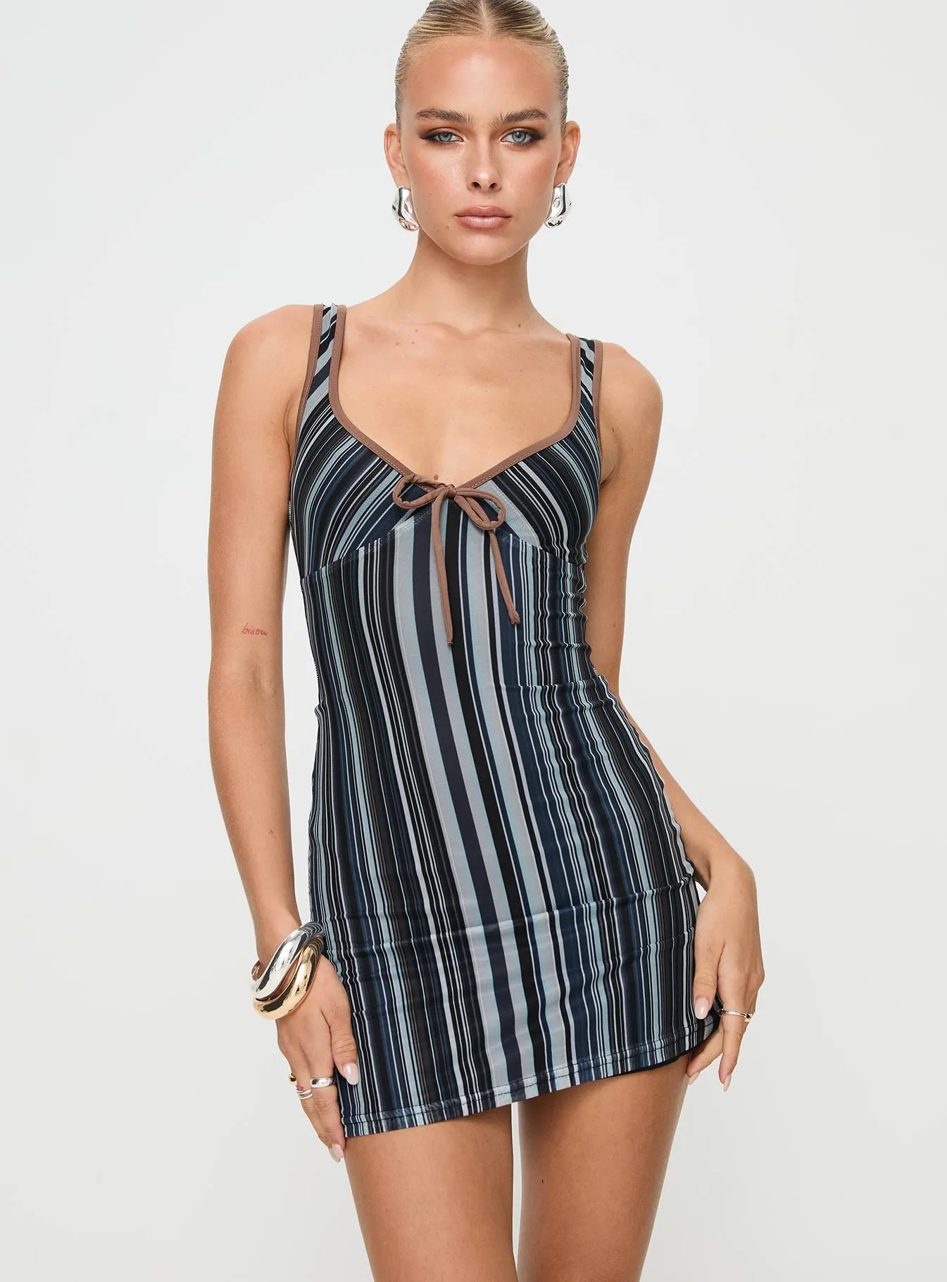 Cheer Me On Mini Dress Black Stripe