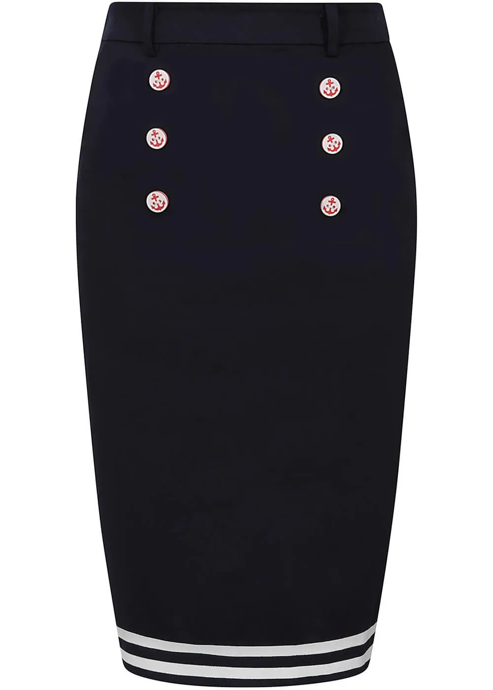 Collectif Nancy Nautical 40's Pencil Skirt Navy