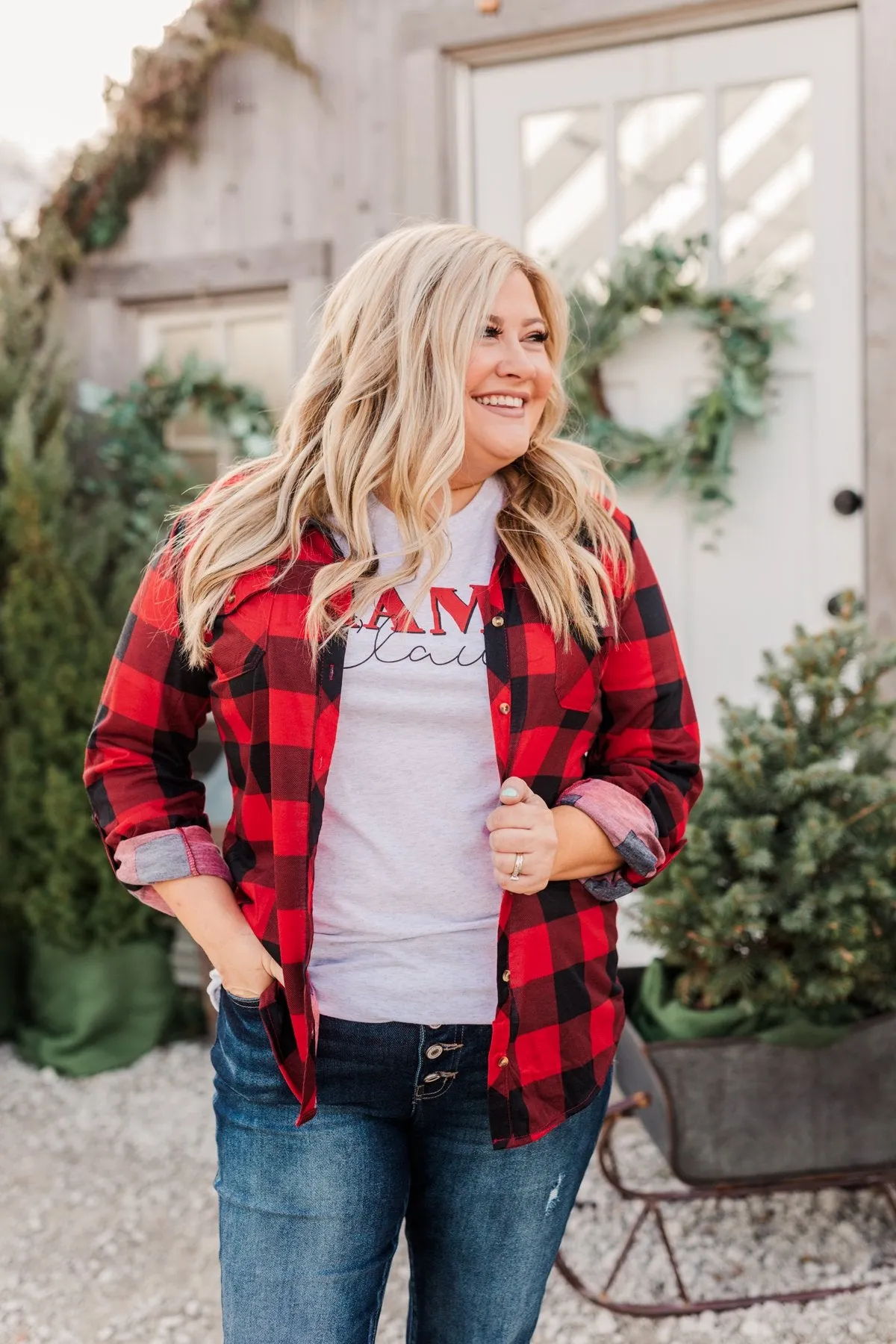 Fall Into The Night Plaid Button Top- Red & Black