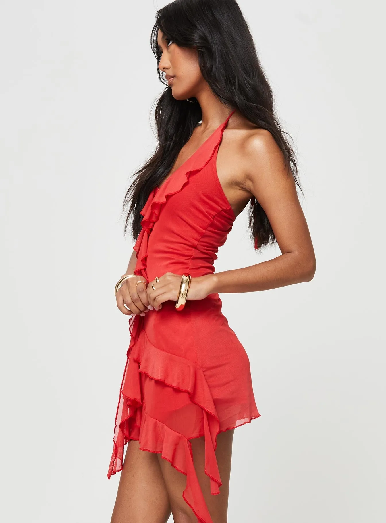 Fig Ruffle Mini Dress Red