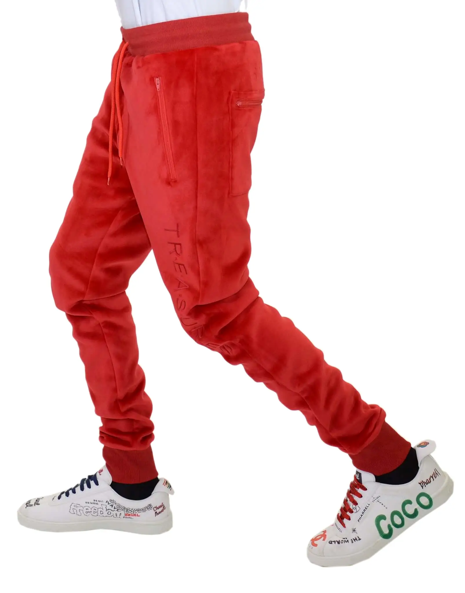 HIDDEN TREASURE VELOUR SWEATPANTS RED