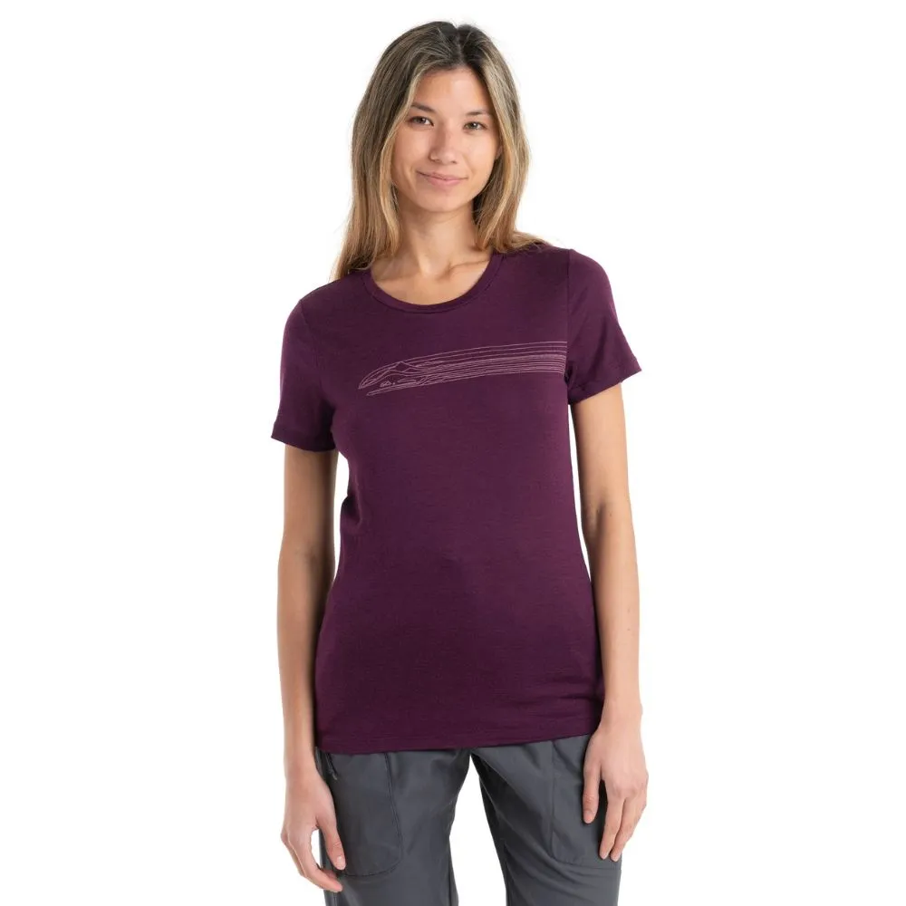 icebreaker Merino T-Shirt Women's 150 Tech Lite II Short Sleeve Crewe T-Shirt Camping Lines - Nightshade Flux Green