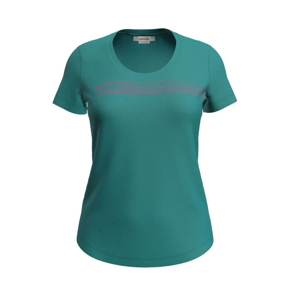 icebreaker Merino T-Shirt Women's 150 Tech Lite II Short Sleeve Crewe T-Shirt Camping Lines - Nightshade Flux Green