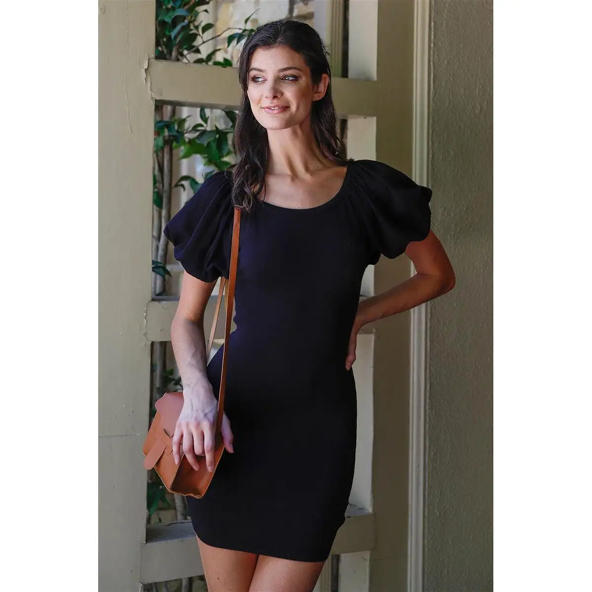 Knit Short Balloon Sleeve Bodycon Mini Dress