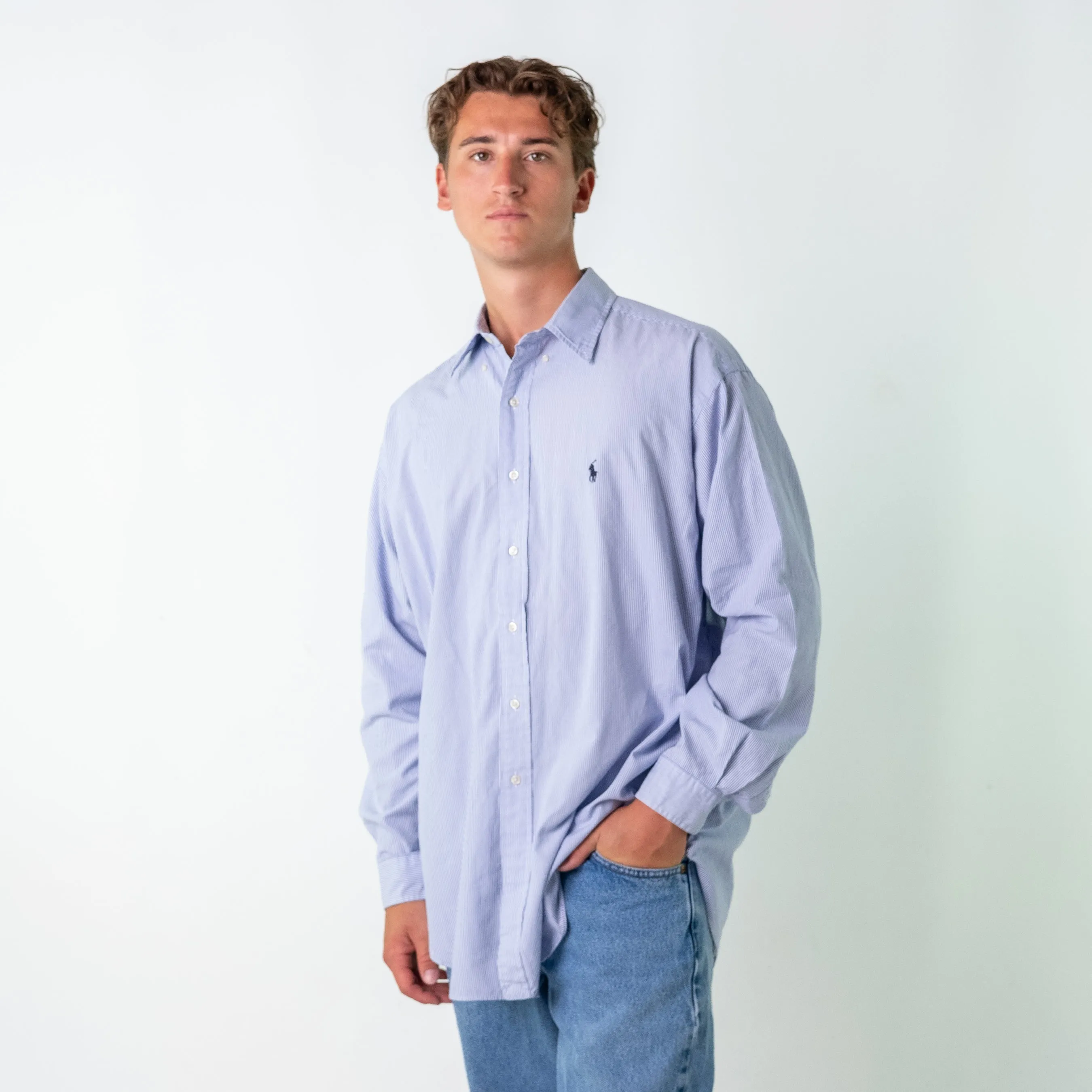 Light Blue 90s Polo Ralph LaurenBlake Longsleeve Casual Shirt (XL)