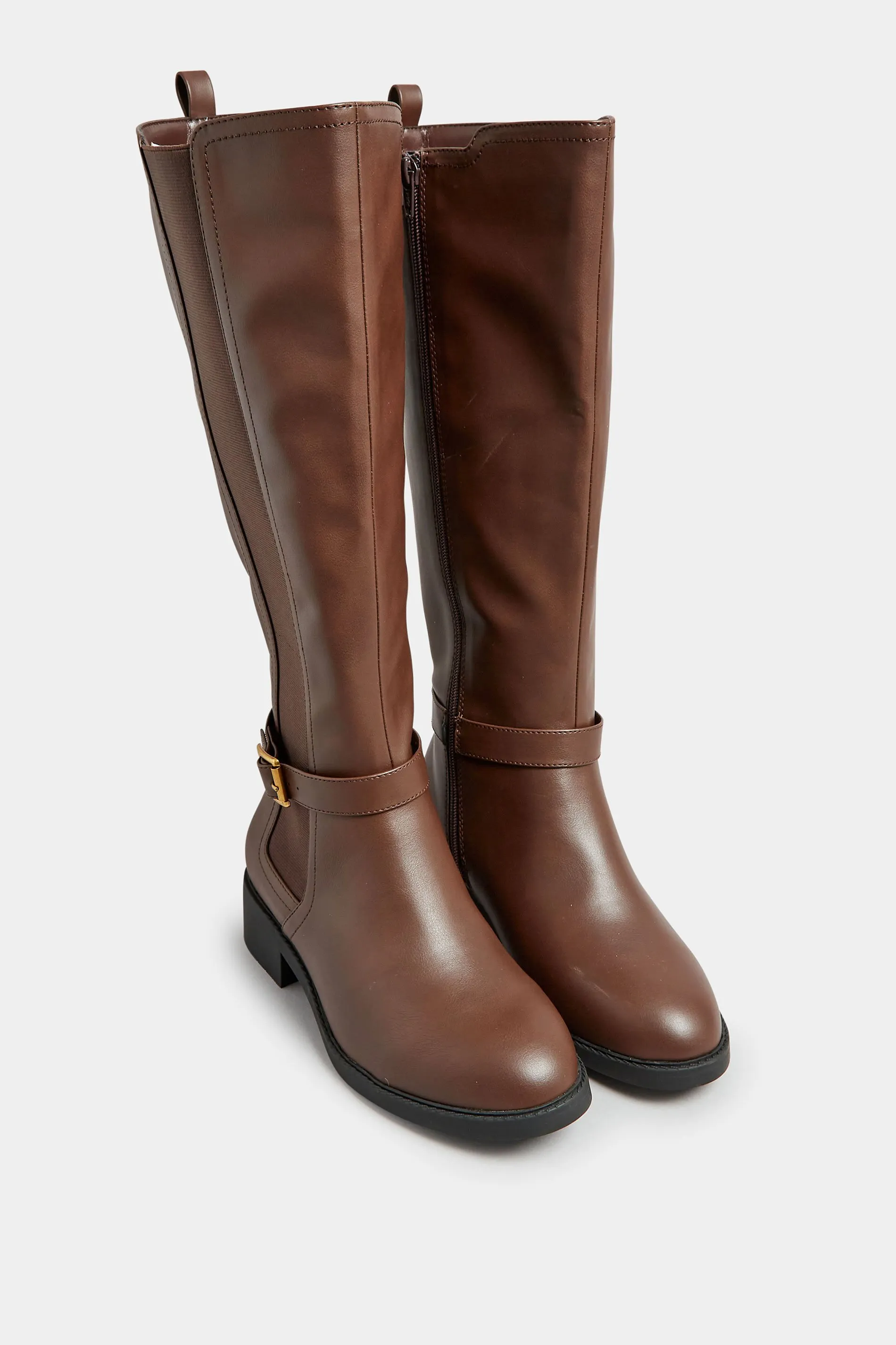 LIMITED COLLECTION Brown Strap Knee High Boot In Extra Wide EEE Fit