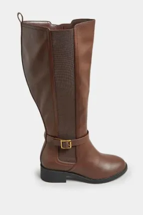 LIMITED COLLECTION Brown Strap Knee High Boot In Extra Wide EEE Fit