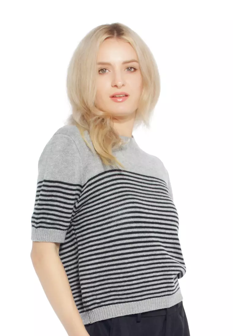 London Rag Black Stripped Crew Neck Casual Top