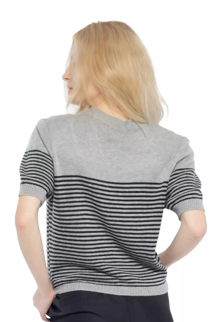 London Rag Black Stripped Crew Neck Casual Top