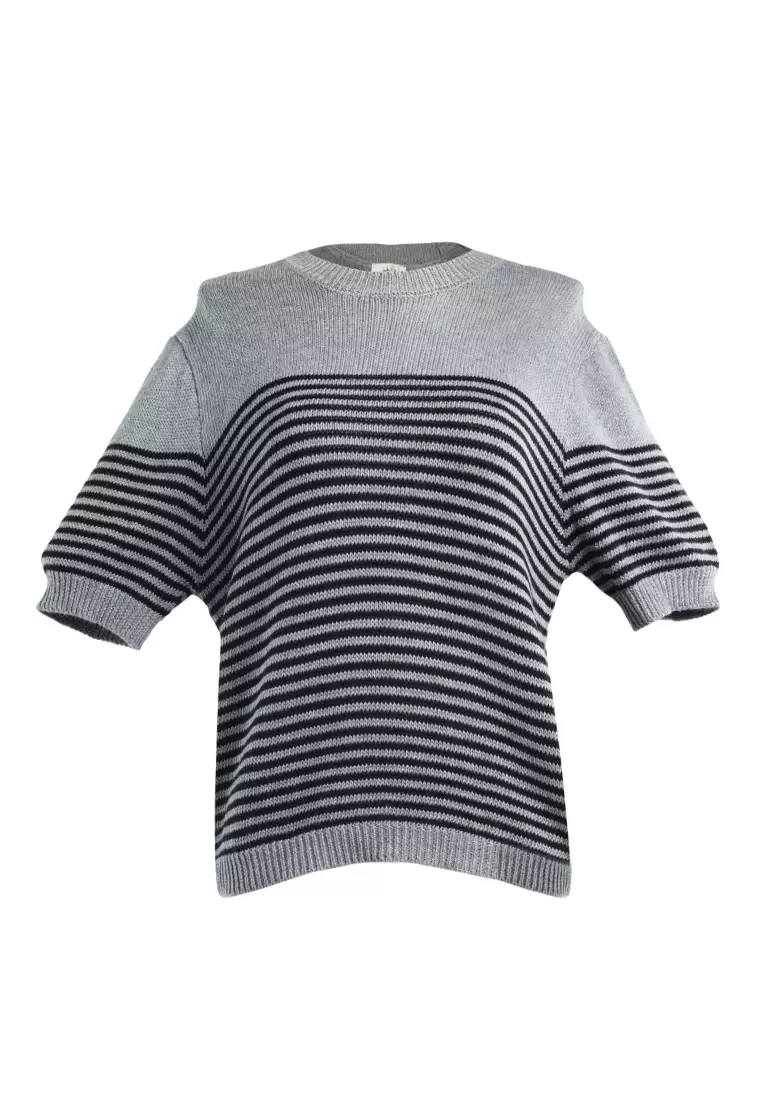 London Rag Black Stripped Crew Neck Casual Top