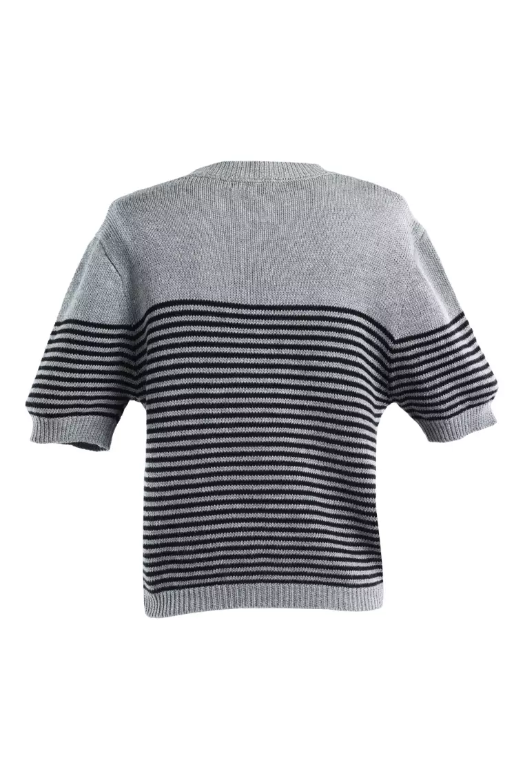 London Rag Black Stripped Crew Neck Casual Top