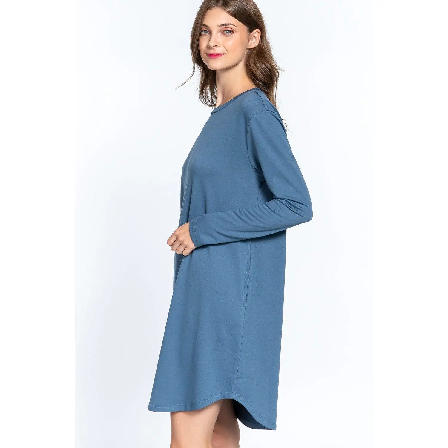 Long Slv French Terry Mini Dress