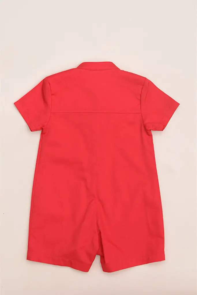 Mandarin-collared Romper - Red Door