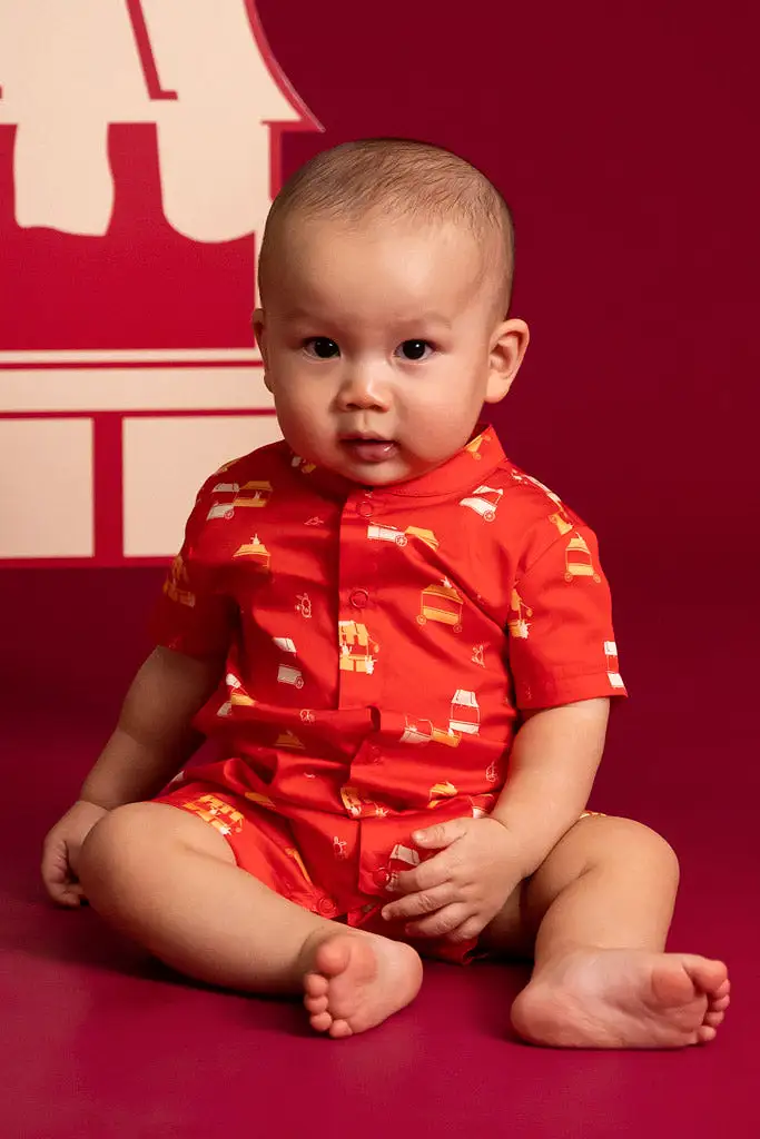 Mandarin-collared Romper - Red Night Market