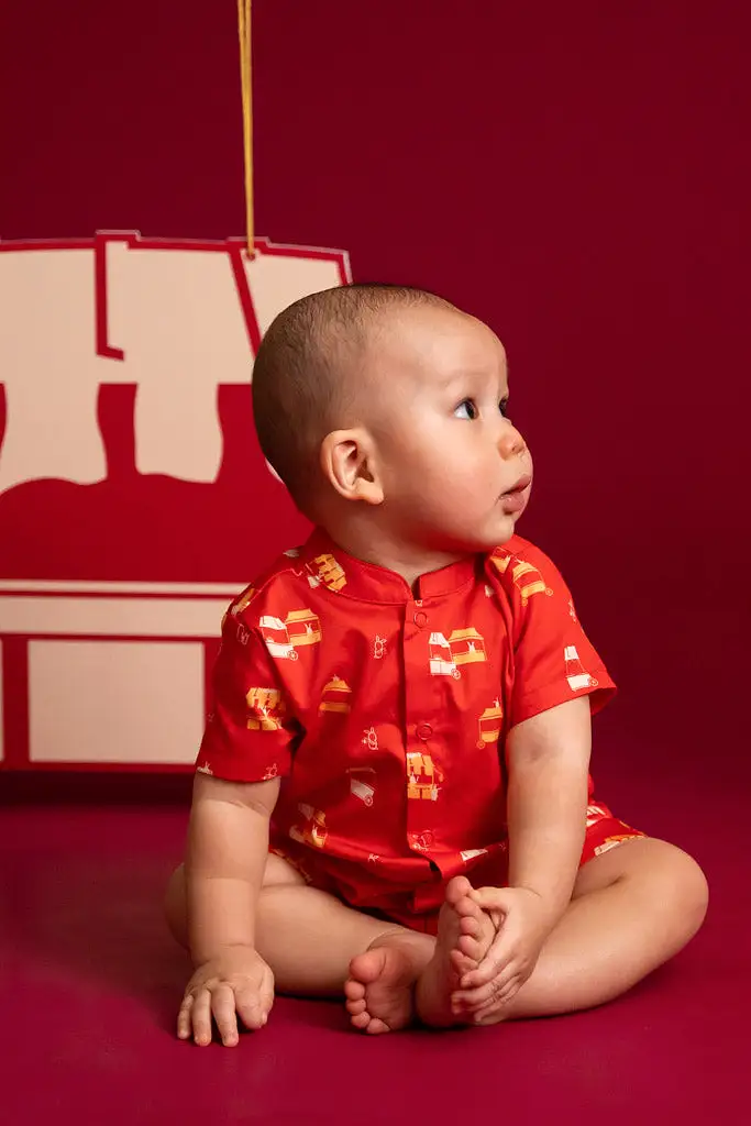 Mandarin-collared Romper - Red Night Market