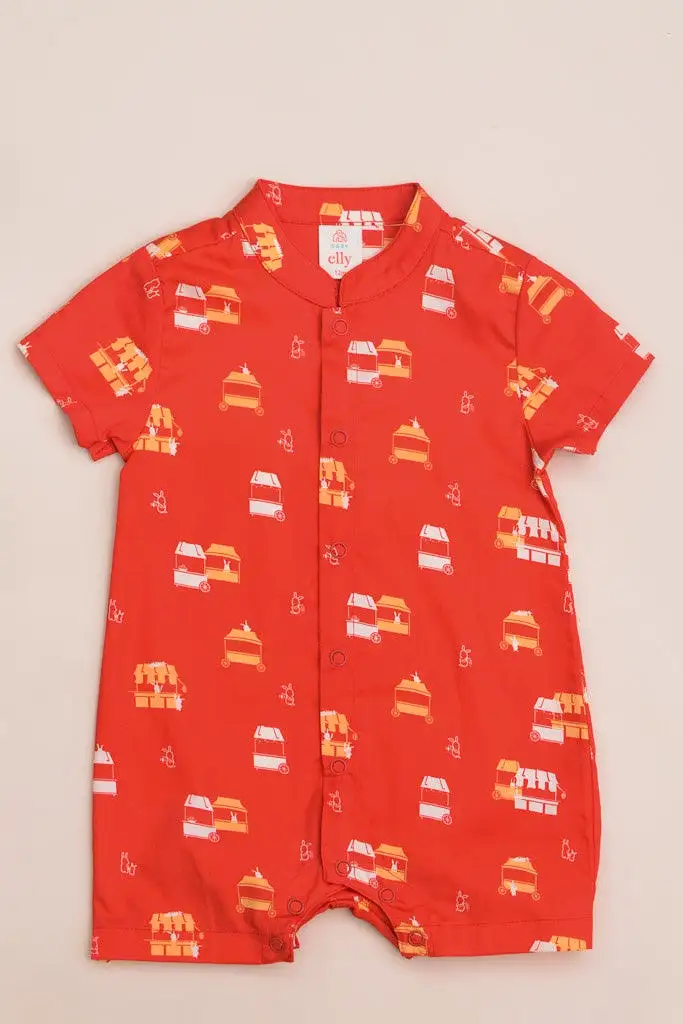 Mandarin-collared Romper - Red Night Market