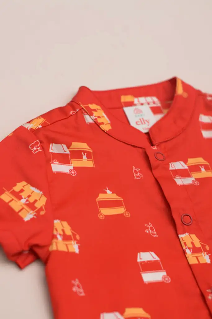 Mandarin-collared Romper - Red Night Market