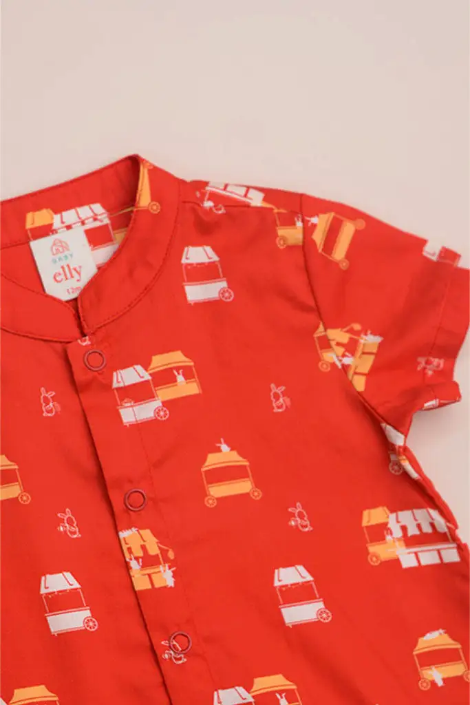 Mandarin-collared Romper - Red Night Market