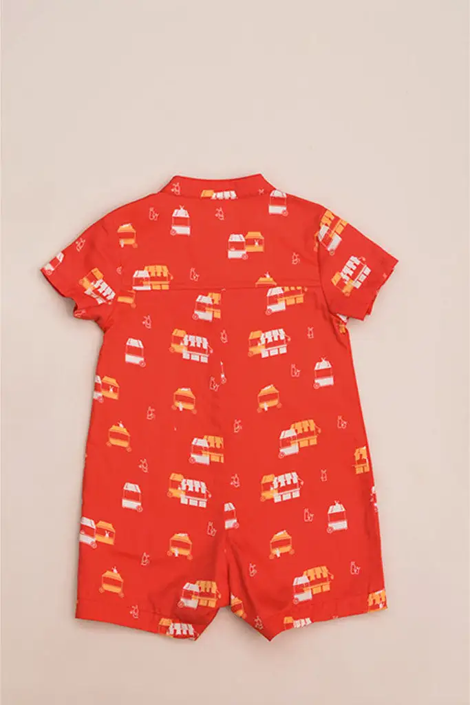 Mandarin-collared Romper - Red Night Market