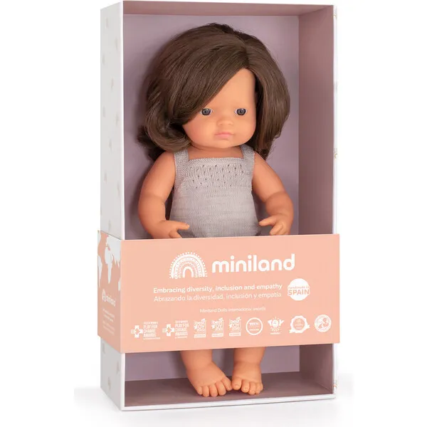 Miniland Colourful Edition Collection - Baby Doll Caucasian Brown Hair Girl 15