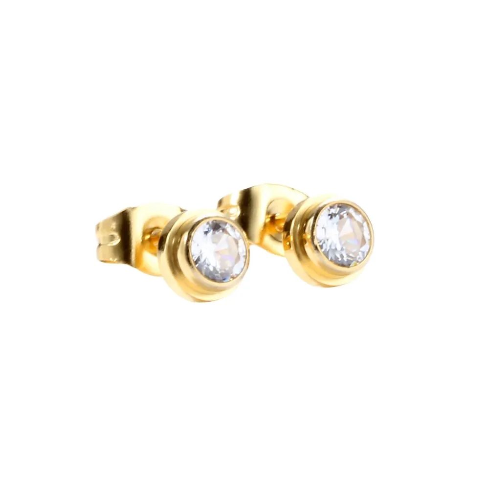 Minimal Zirconia Stud Earring - Gold