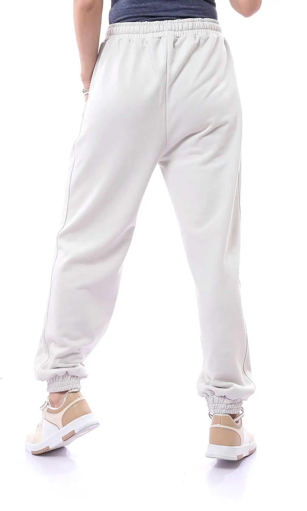 O165845 Elastic Waist With Drawstring Light Grey Sweatpants