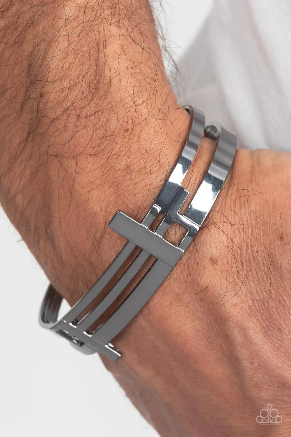 Paparazzi Barred Lines - Black Mens Bracelet