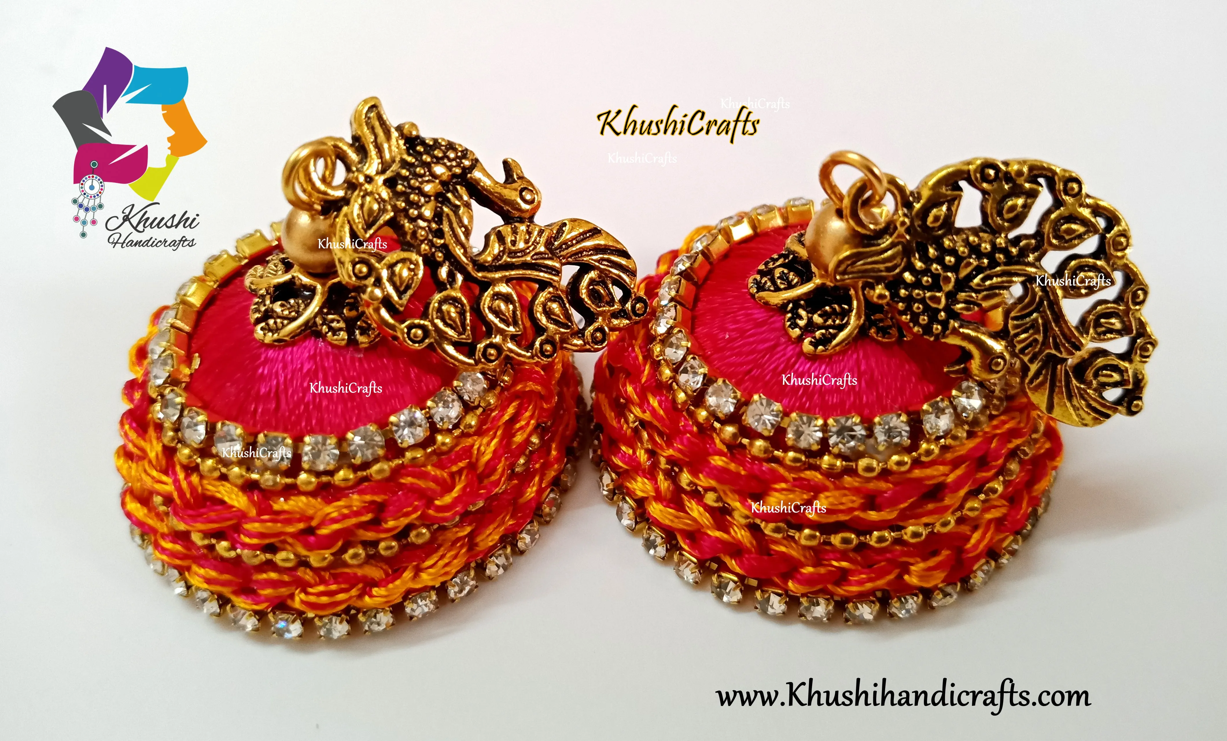 Peacock Pink Silk Thread Jhumkas with crochet work!