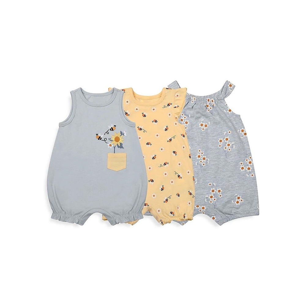 Petit Lem Baby Girl's 3-Pack Rompers